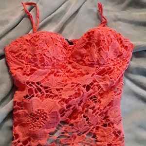 Coral color handmade swim top